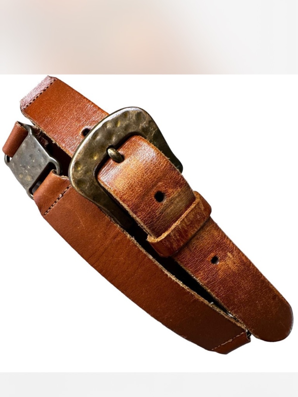 Vintage Relic Brown Leather Belt Hammered Metal Hardware